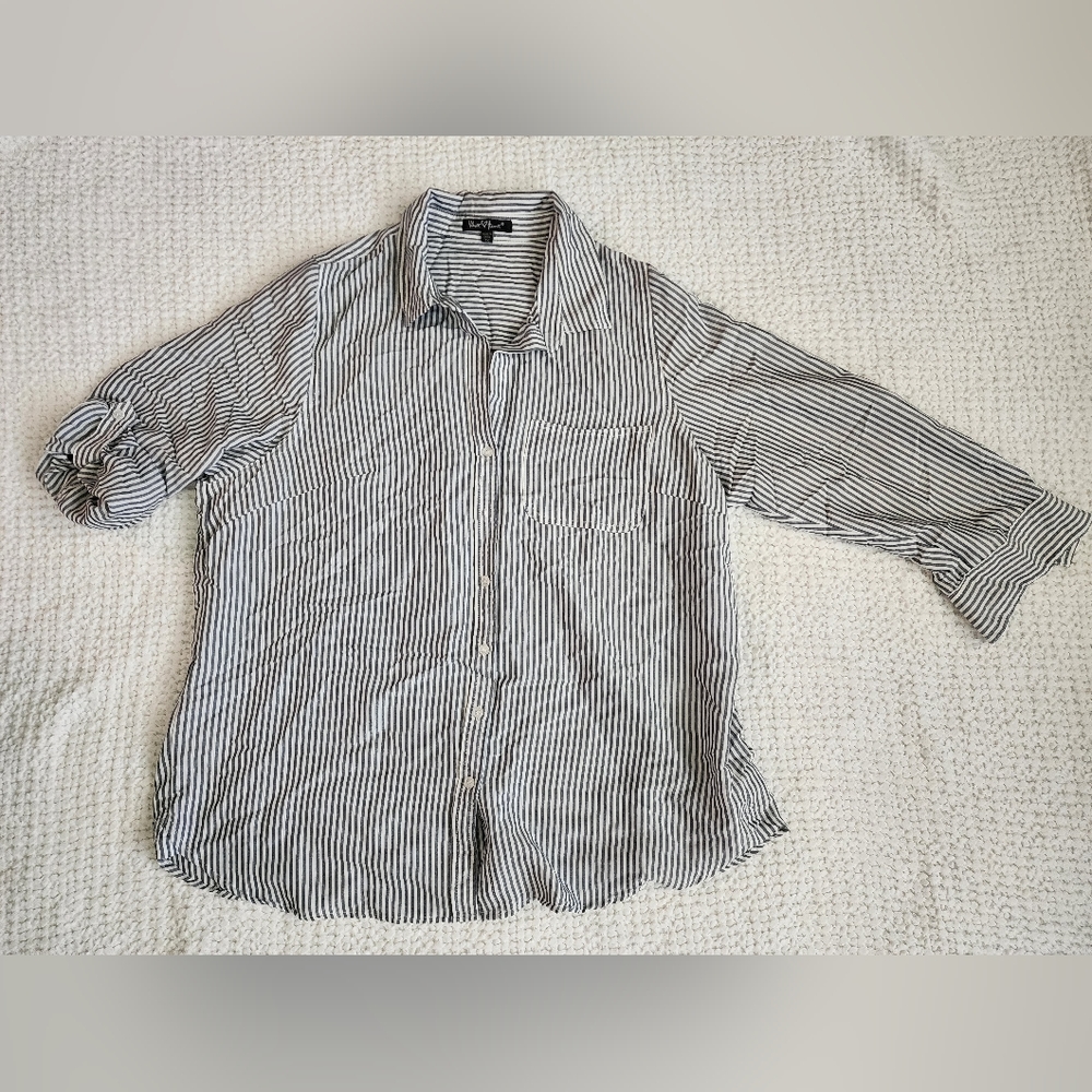 Velvet Heart black and white striped long sleeve button down plus size 1X NWOT